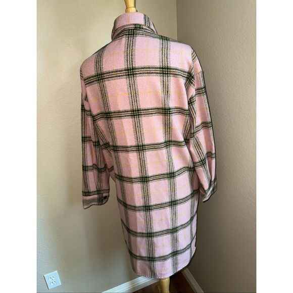NWOT Wild Fable Womens Plaid Button Front Wool Blend Long Shacket Pink Medium - Picture 8 of 14